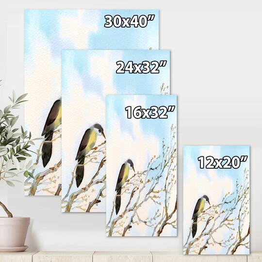 Designart - Bird On Old Bare Tree With Blue Cloudy Sky